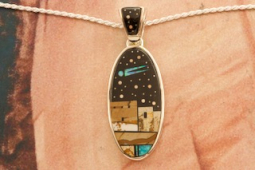 Calvin Begay Starry Night in the Pueblo Sterling Silver Navajo Pendant